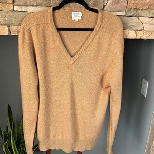 VTG 80s Camelhair Indie Academia V-Neck Sweater Minimalist Luxury Tan Men’s L